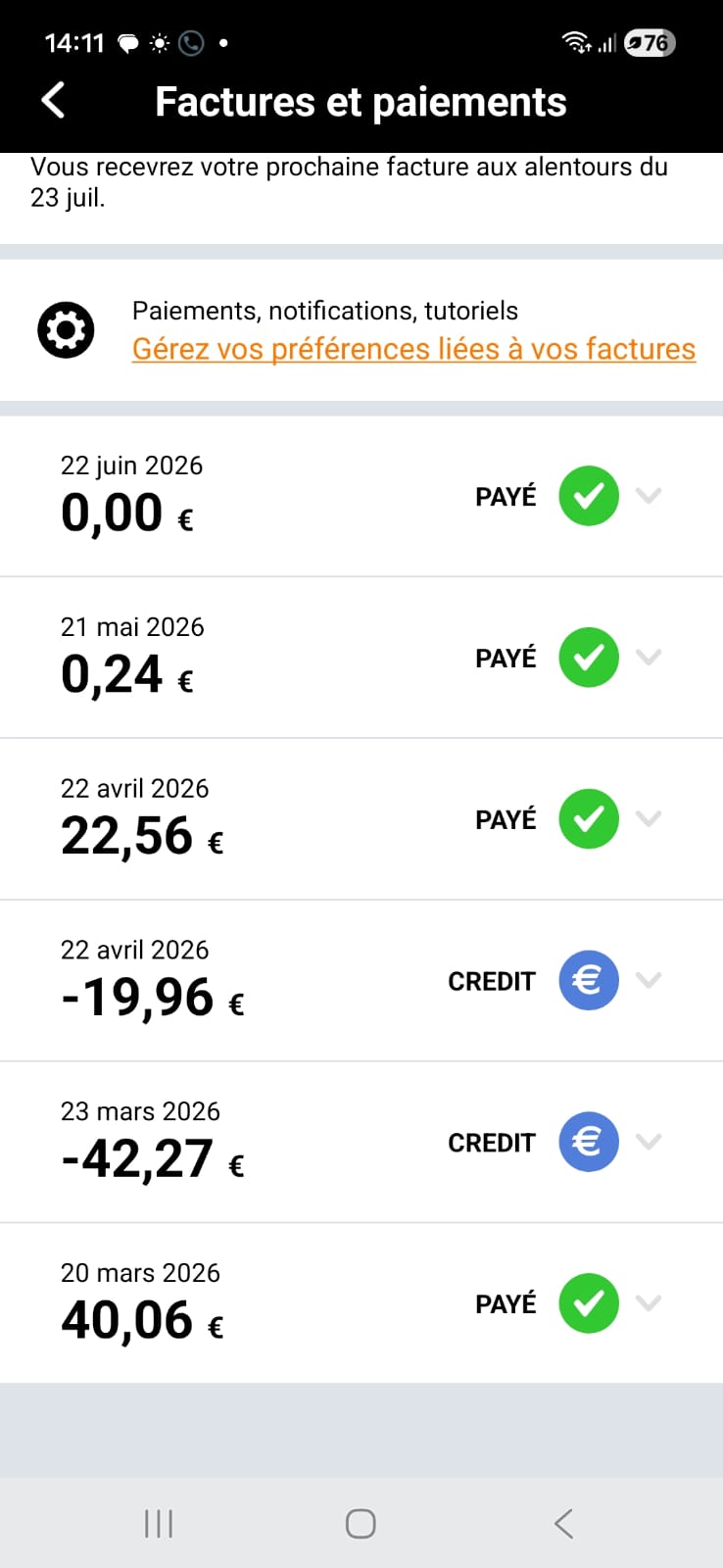 Exemple de factures mobiles Orange allégées